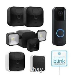 Système de caméra de sécurité pour toute la maison Blink avec ensemble de sonnette vidéo et de projecteur de lumière de sécurité.