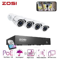 Système de caméra de sécurité résidentielle PoE ZOSI H.265+5MP avec détection humaine, enregistrement 24/7 et stockage de 2 To.