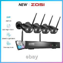 Système de caméra de sécurité sans fil extérieure ZOSI 3MP 2K WiFi avec audio domestique NVR 1TB