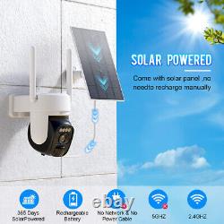 Système de caméra de sécurité sans fil extérieure alimentée par batterie solaire avec panoramique/inclinaison pour la maison.