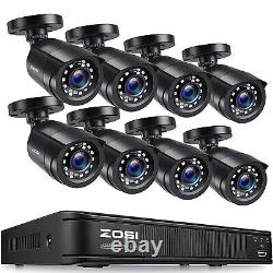 Système de caméra de surveillance ZOSI 8CH 1080P DVR 2MP pour la sécurité à domicile avec vue CCTV 24/7