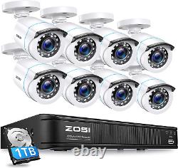 Système de sécurité à domicile avec caméra CCTV extérieure ZOSI H.265+ 8CH 5MP Lite DVR 1080P