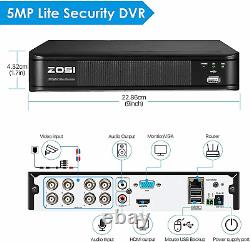Système de sécurité domestique extérieur CCTV ZOSI H. 265+ 8CH 5MP Lite DVR avec caméra 1080P