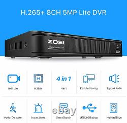 Système de sécurité domestique extérieur CCTV ZOSI H. 265+ 8CH 5MP Lite DVR avec caméra 1080P