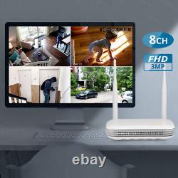 Système de sécurité vidéo HD 3MP CCTV WIFI NVR 8CH sans fil avec caméra extérieure 1080P US