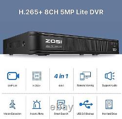 ZOSI 8CH 1080P DVR 2MP Système de caméra de sécurité à vision nocturne avec détection humaine 2T