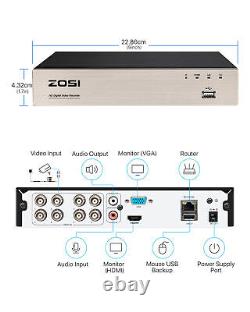 ZOSI 8CH H. 265+ 5MP Lite DVR 2 1080P Caméra Bullet Extérieure Système de Sécurité Domestique