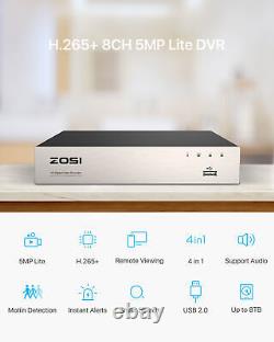 ZOSI H. 265+ 5MP Lite DVR 1080P Système de caméra de sécurité à domicile Kit CCTV Vision nocturne