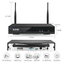 Zosi 2tb Système De Caméra De Sécurité Ip Sans Fil De 8 Canaux Wifi Nvr 2mp Extérieur