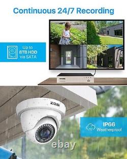 Zosi 8ch Caméra De Sécurité Dôme Extérieur 1080p Avec 5mp Lite Dvr Pour La Maison