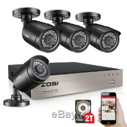 Zosi 8ch Dvr 1080n Hd 2tb Extérieur Home Système De Surveillance Caméra De Sécurité